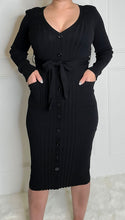Cargar imagen en el visor de la galería, Work Flow Ribbed Midi Dress-Black