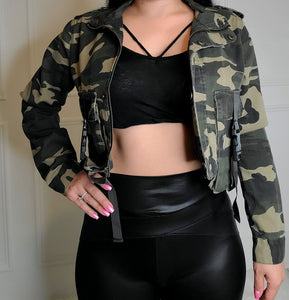 Thank you for your Service Camo Crop Jacket-Olive
