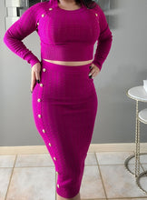 Cargar imagen en el visor de la galería, Bossed Up Cable Knit Midi Skirt Set-Fuchsia