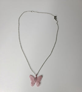 You Give Me Butterflies Necklace-Silver/Pink