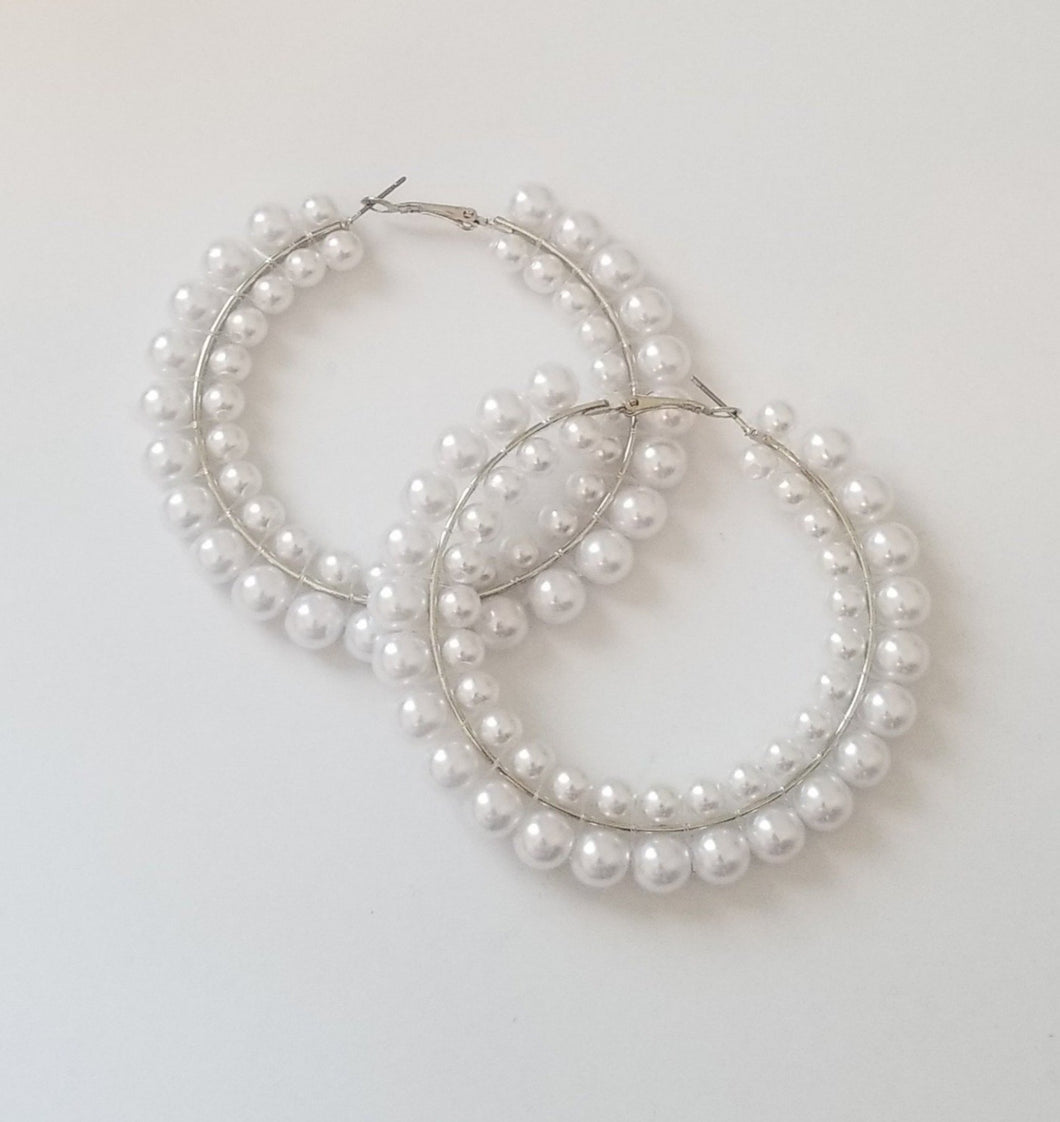 Pearly White-Hoop Earrings
