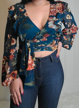 Load image into Gallery viewer, Wild Flower Crop Top-Teal
