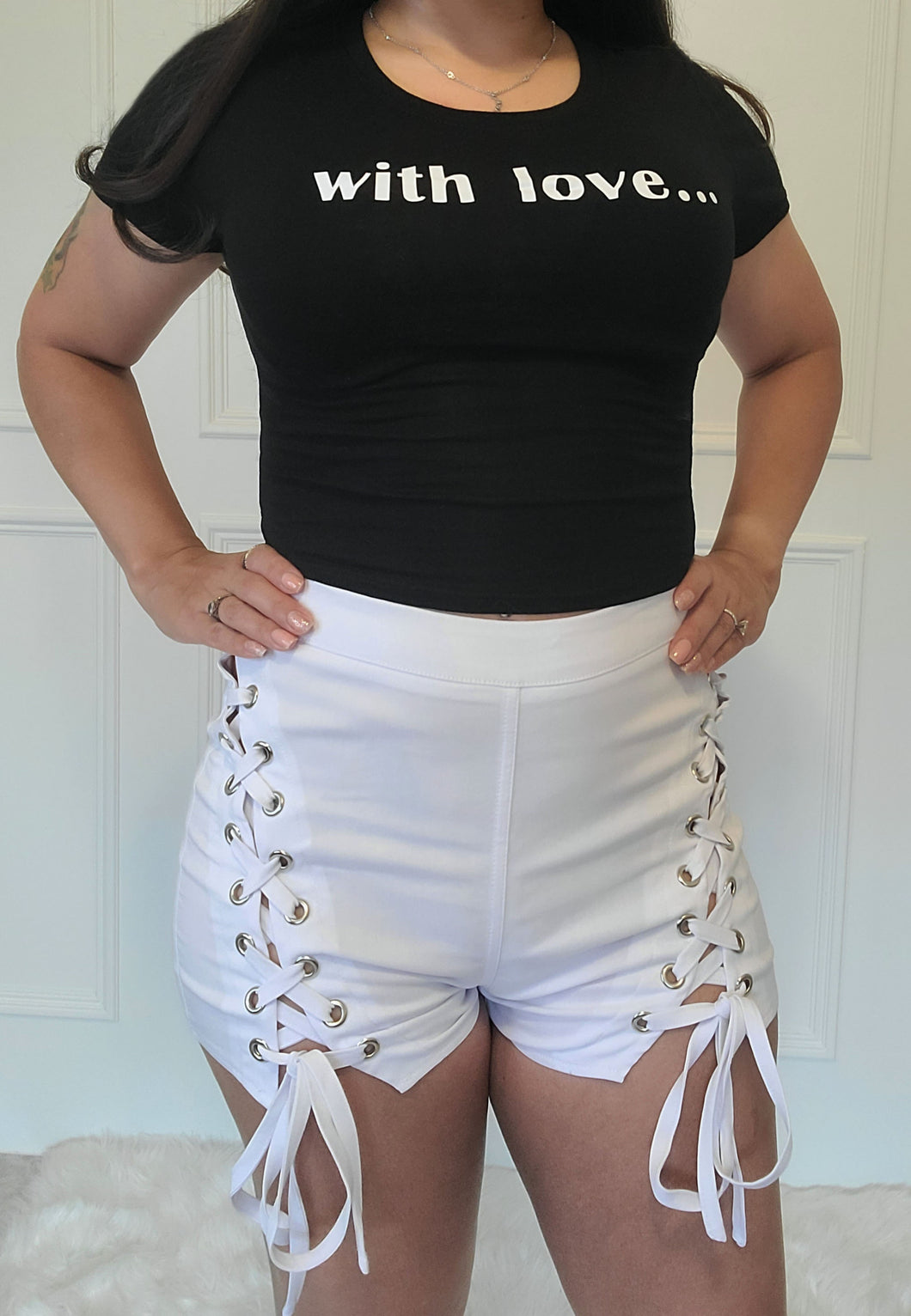 Tie me Down Lace Up Shorts-White