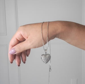 Heart Rhinestone Necklace-Silver